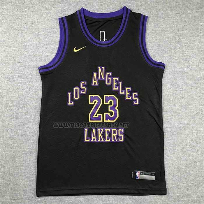 Camiseta Lebron James NO 23 Nino Los Angeles Lakers Ciudad 2023-24 Negro